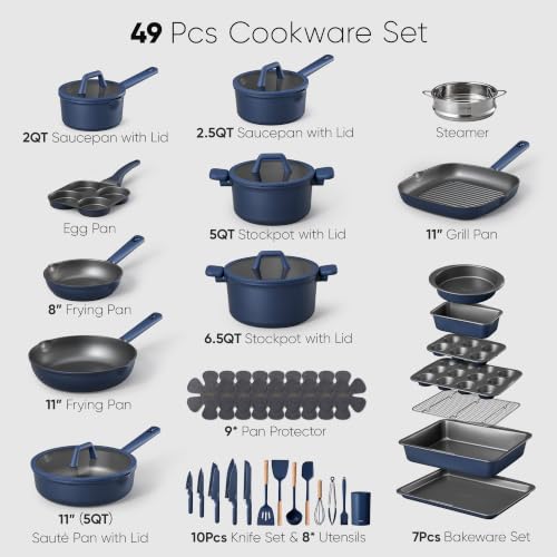 49pcs Pots and Pans Set (Blue / 49 Piece)