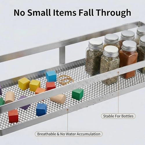 5-in-1 16.5" Extra Long Kitchen Organizer & Shower Caddy Set, Wall Mount Spice Rack with Paper Towel Holder, Utensil Holder & Soap Dish, Rustproof Mesh - Silver Gray, Guardrail (Silver Grey / 5-in-1 Minimalist (16.5" Extra Long))