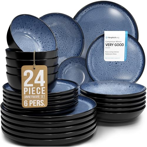 24 Piece Stoneware Dinnerware Set for 6 (Dark / Deep Blue / Set for 6 (24pcs))