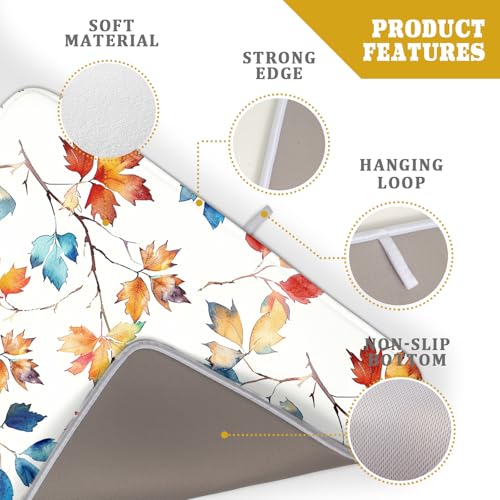 Autumn Leaf Dish Drying Mat Large Fall Colorful Leaves Absorbent Dish Drain Mats for Kitchen Counter (Autumn Leaf 606 / 24" x 18")