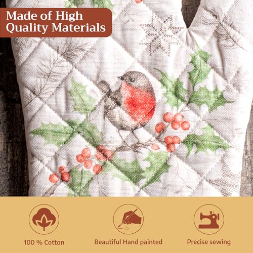 Maison d'Hermine Oven Gloves 100% Cotton Oven Mitt (115 - Christmas Dew / 7.5" x 13" (Oven Mitt))