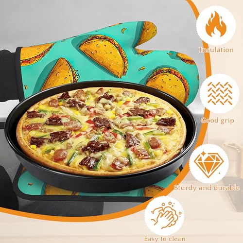 Mexican Taco Oven Mitts and Pot Holders Set (4 Count)
