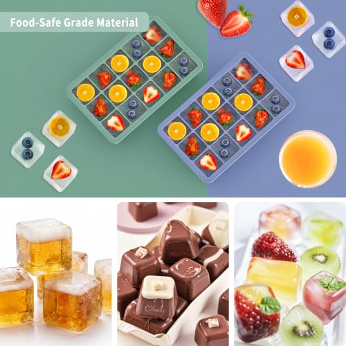 Silicone Ice Cube Tray 3 Pack (Ice Cube Tray 3 Pack / Blue+Mint Green+Pink)