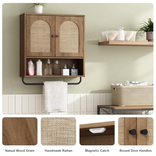 Rattan Bathroom Wall Cabinet (Natural Oak / 2 Doors)