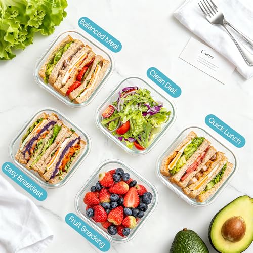 5Pack 27oz Glass Food Storage Containers with Lids (Grey / 27oz)
