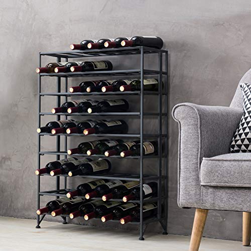 Gray Metal Wine Rack Floor Stand 9 Tier Bottle Storage Shelf (Grey)