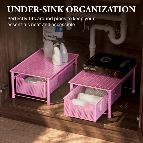 Stackable Cabinet Basket Drawer Organizer (1-Tier / Pink)