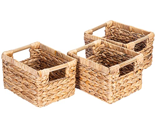 Small Wicker Baskets for Organizing Bathroom (Water Hyacinth / 3-Pack Small (10"L x 7.5"W x 6.3"H))