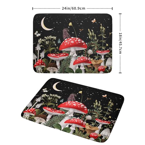 Red Mushroom Dish Drying Mat for Kitchen Counter Plant Leaves Drainer Mats Rack Holder Countertop Absorbent Microfiber Coffee Pads 18x24 Inch (Red Mushroom / 18" x 24")