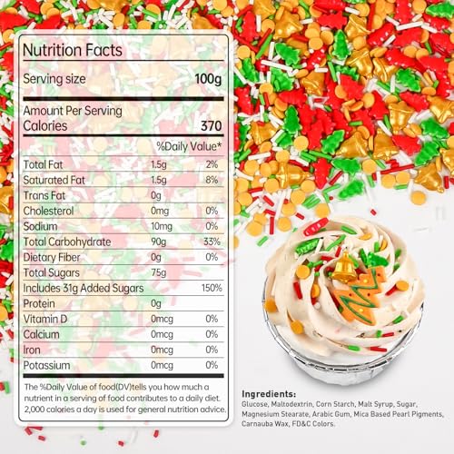 Edible Jimmies Sprinkles for Cake Decorating (Christmas Sprinkles Mix)