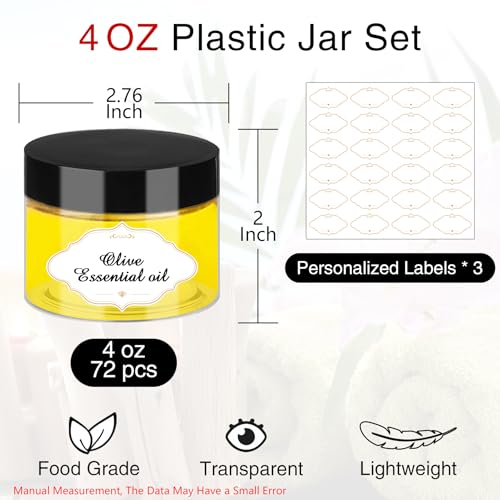 Plastic Jars with Lids 4 OZ (4OZ 72Pcs Black)
