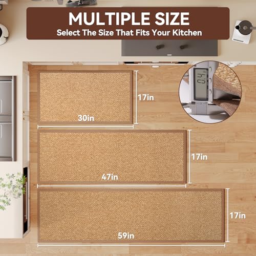 Kitchen Rugs Non Slip Washable Kitchen Mat Anti Fatigue Brown 17"x59" (7 Sq Ft)