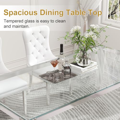78'' Modern Glass Dining Table for 6 (Silver-clear / Rectangle-78.74" L x 39.37" W x 29.53" H)