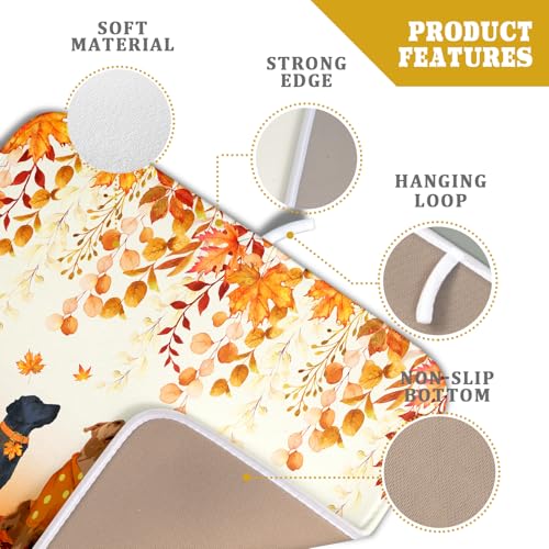 Fall Dogs Dish Drying Mat Autumn Leaves Reusable Dishes Pad 16"x18" Holiday Microfiber Quick Dry Dish Drainer Rack Mat for Kitchen Counter (Fall Dogs / 16x18 inch)
