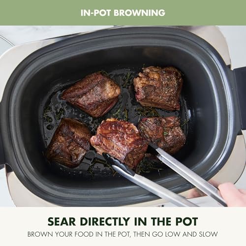 Elite 14-in-1 Nonstick 6QT Electric Slow Cooker, PFAS-Free Ceramic Multi-Cooker, In-Pot Browning, Dishwasher Safe Lid & Removable Crock, Stainless Steel Steamer, Silicone Handles, Sage Green (6 Quarts / Sage Green)