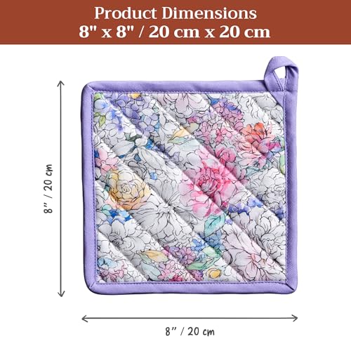 Pot Holders 100% Cotton Potholders (044 - Floral Love / 8" x 8" (Pot Holder Pack of 1))