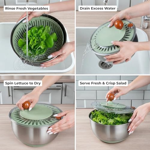 Large Stainless Steel Salad Spinner 5.3QT