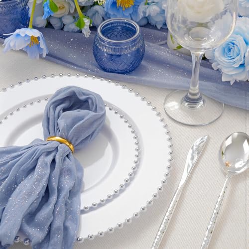 100pcs White Plastic Plates with Silver Beads for Bridal Showers (Silver and White Plastic Plates / 100PCS)