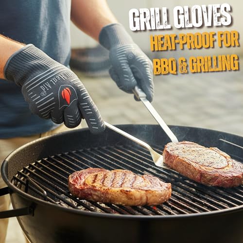 Grill Gloves Heat Proof for Men Grilling BBQ Heat Resistant Gloves (Gray / Short Cuff - Medium Palm)