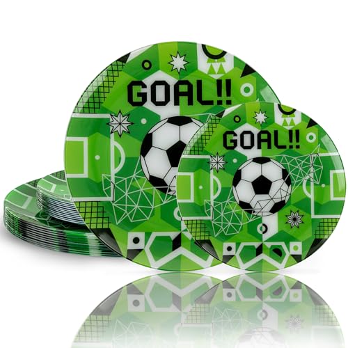 20 Green Plastic Soccer Plates (20 Pieces / Green)