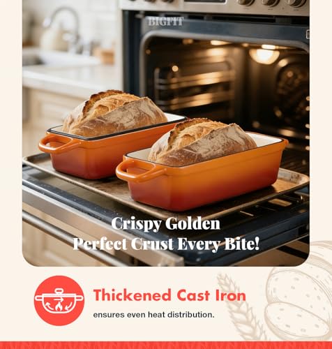 2 IN 1 Cast Iron Bread Loaf Pan with Lid (Orange)