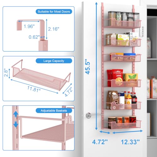 12.3" W Narrow Over the Door Pantry Organizer (Pink / 12.3"W 6-Tier)