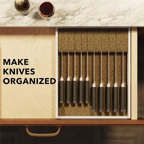 Large Knife Drawer Organizer Bamboo Insert Dock (White, Large)