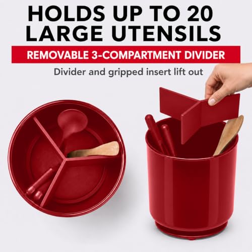Plastic Extra Large Rotating Red Countertop Utensil Holder Kitchen Caddy (Empire Crimson)