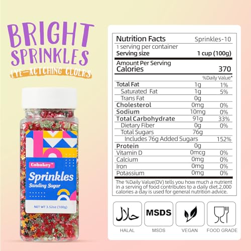 Christmas Red Sanding Sugar Edible Gold Glitter Stars Mix Sugar Sprinkles for Cake Decorating Sparkling Sanding Sugar for Cupcake Toppers Cookie Decorations Wedding Party Celebrations 3.5oz (Christmas)