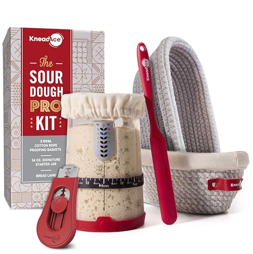 Sourdough Starter Kit (PRO 34oz Jar, 2xOval baskets, Red Bread Lame)