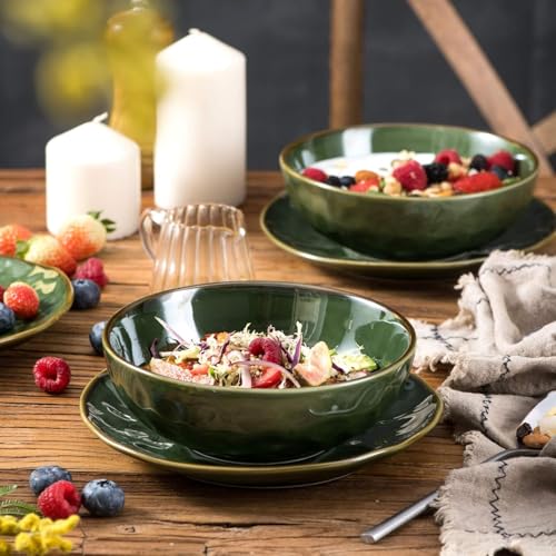 Ceramic Pasta Bowls Set (Green)