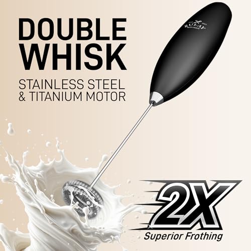 Powerful Milk Frother Wand With Duracell Batteries (Zulay Black / Double Whisk + Batteries)