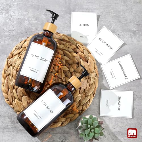 Amber Glass Soap Dispenser (Amber Bottle + Bamboo Pump / 2 Pack)