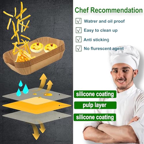 Rectangle Air Fryer Liners for CHEFMAN 6 Quart Dual Basket Air Fryer Oven (8x 5''Rectangle)