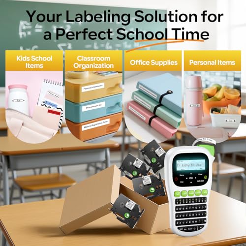 Label Maker Machine with 4 Tapes (Green Label Maker)