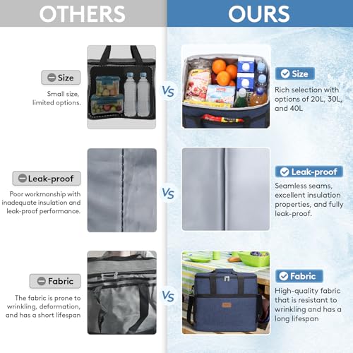 Cooler Bag 60 Cans Collapsible and Insulated Large Lunch Bag Leakproof Soft Cooler Portable for Camping (60-Can(40L) / Dark Blue)