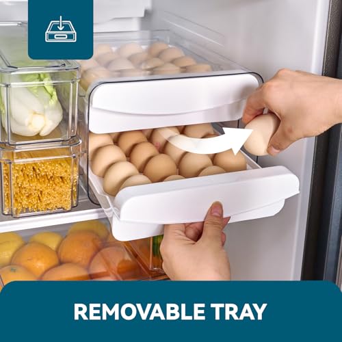 2 Tier Egg Holder for Fridge Container for 40 Eggs with Drawer