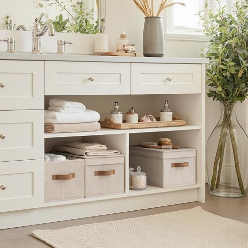 Fabric Storage Bins with Lids (Brown and Beige / Large)