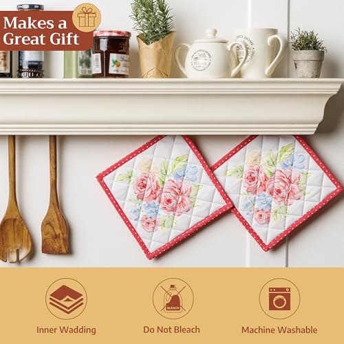 Pot Holders 100% Cotton Potholders (006 - Vintage Floral / 8" x 8" (Pot Holder Pack of 1))
