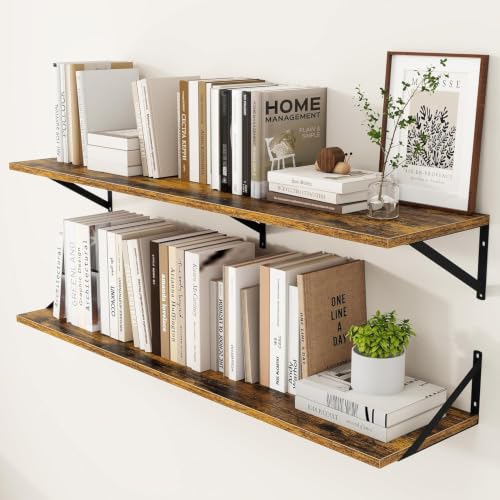 48W x 12D Deep Floating Shelves Set of 2 Rustic Brown (Rustic Brown With Black Metal Bracket / 48wx12dx5.8h)