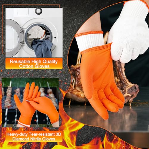 BBQ Gloves Disposable (X-Large / 10mil Nitrile - Orange)