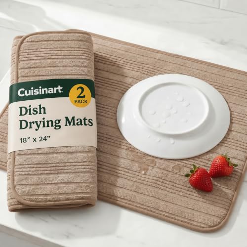 Cuisinart Dish Drying Mat for Kitchen Counter (Horizontal Stripes Tan)