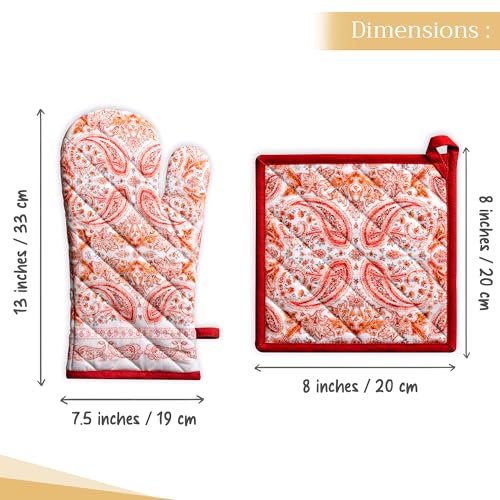100% Cotton Oven Mitt & Pot Holder Set (055 - Orient / 7.5" x 13" & 8" x 8" (Oven Mitt & Pot Holder))