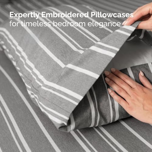 Flex Top Split Head King 4 Piece Sheet Set (41 - Grey Stripes 3 / Split Head/Flex Top)