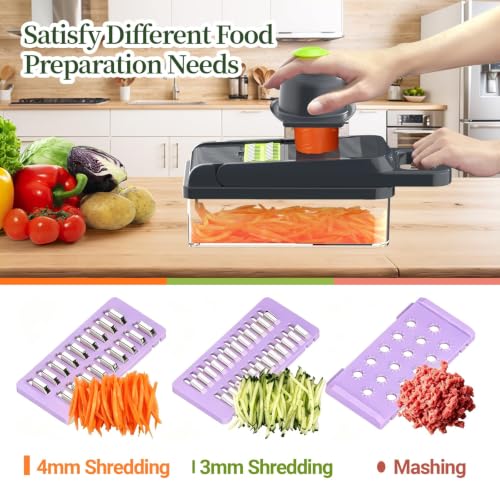 15-in-1 Vegetable Chopper 10 Blades, Veggie Cutter with Handle, Black/Purple (Purple / 10 blades)