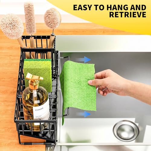 Kitchen Sink Caddy Organizer with High Brush Holder (Stainless Steel / 9.25 inches)