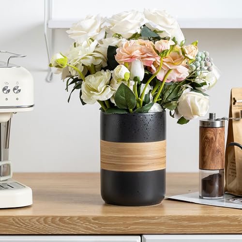 Large Coffee Container with Lid Ceramic Coffee Canister for Kitchen (Black / 60 fl.oz)