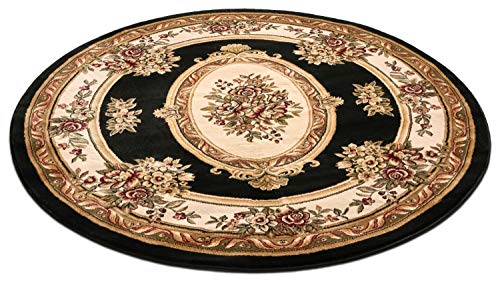 Timeless Collection Le Petit Palais Black 8' Foot Round Luxurious Traditional French Medallion Oriental Area Rug Perfect for Living Room Bedroom or Dining Room Easy (7'10" (Round) / Black)