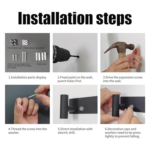 Wall Mounted Coat Rack (Black / 5 "T" Hooks, 2PACK)
