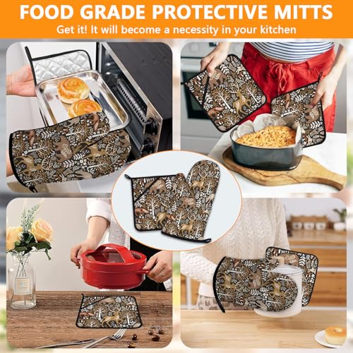 Bear Deer Oven Mitts and Wild Animals Pot Holders Sets 4Pcs (Wild Animals)